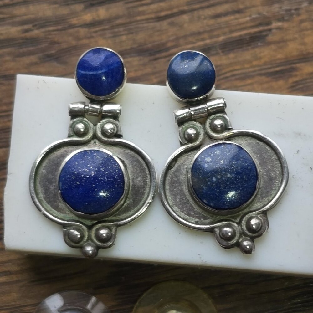 Vintage Lapiz Lazuli earrings, 950 silver (slightly purer than sterling)